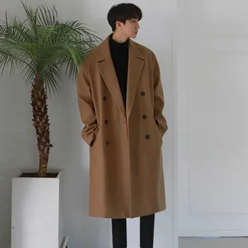 Осенне-зимнее Пальто средней длины, Утолщенное Модное шерстяное пальто, Корейская Свободная Повседневная Двубортная одежда 9Y4774