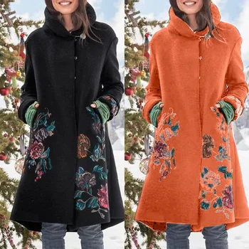 Осенне-зимняя Женская Повседневная Модная куртка 2023 с капюшоном, однобортное Теплое Твидовое пальто с принтом для женщин