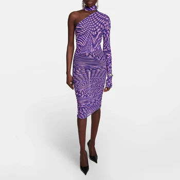 Пентаграмма, плавающий свинец, асимметричные прозрачные платья из эластичной сетки, деконструированное фиолетовое женское платье на шнуровке с принтом
