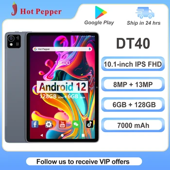 Планшет Hot Pepper DT40 с 10,1-дюймовым IPS Full HD 8-ядерным процессором MTK8183 с GPS и Wi-Fi, 6 ГБ оперативной памяти + 128 ГБ ПЗУ, аккумулятор емкостью 7000 мАч, Android 12