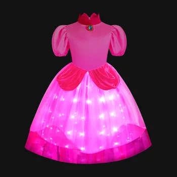 Платье Принцессы персикового цвета для косплея со светодиодной подсветкой для девочек, костюм на Хэллоуин, детское сценическое представление, Детский День рождения, карнавальная одежда для вечеринок