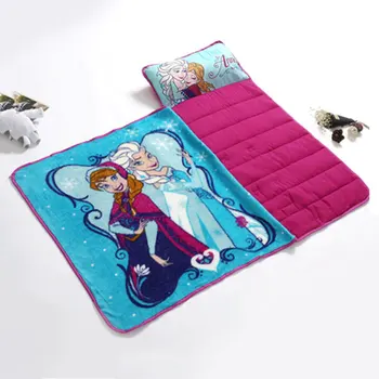 Портативный свернутый коврик Disney Blue Frozen Elsa Anna с одеялом и подушкой для малышей, дорожное одеяло для девочек