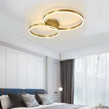Потолочный светильник в Скандинавском Стиле, спальня, гостиная, Дизайн светильника с алюминиевым матовым золотым кольцом, Потолочные светильники, Украшение крыльца