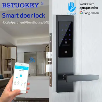 Приложение Ttlock Алюминиевый Bluetooth Электронный Умный дверной замок, ручка, цифровой замок без ключа для металлической или деревянной двери, шлюз G2 для Wi-Fi