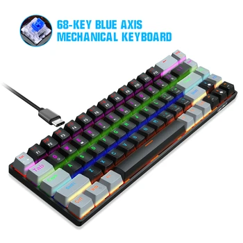 Проводная механическая клавиатура V800 68 Клавиш RGB Игровая Клавиатура со Съемным кабелем Type-C ABS Keycap Черный (Синие переключатели)