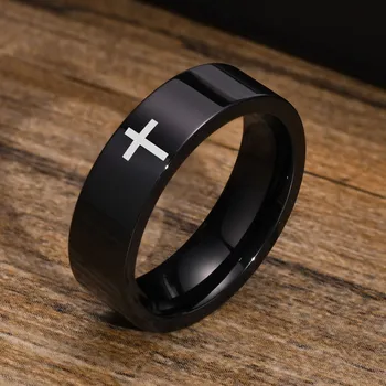 Простое кольцо с крестом для женщин, мужчин, черный, серебристый цвет, обручальное кольцо из нержавеющей стали, Повседневный аксессуар Унисекс для религии Христа