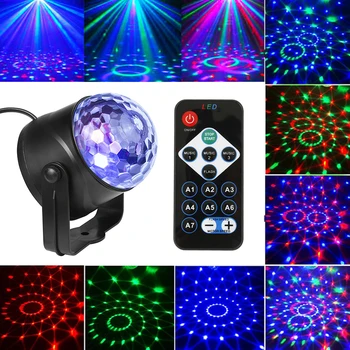 Прямая поставка, звукоактивируемый вращающийся шар, лазерный прожектор, лампа для вечеринки, RGB LED DJ, сценические огни, красочные лазерные шары, ночные огни