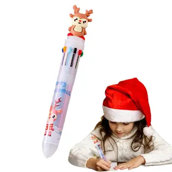Рождественские шариковые цветные ручки 10 Цветов Ручки в Рождественской тематике Шариковая ручка Разноцветная Выдвижная Шариковая ручка Нажимного типа