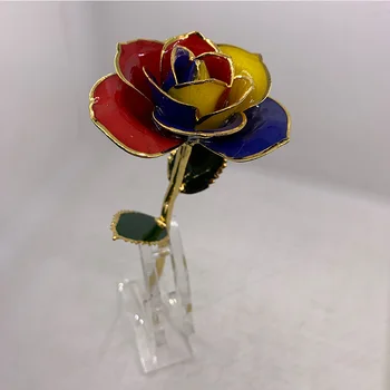 Роза из 3 цветов 24k с золотым отливом с подставкой, Вечные цветы, Вечная любовь в коробке, свадебные рождественские подарки для подруги