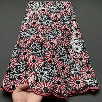 Роскошная Африканская Кружевная ткань 2023, Высококачественные Вечерние платья с вышивкой из тюля и пайеток Для женщин, Ткань для пошива одежды длиной 5 ярдов