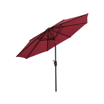 Садовый 9-футовый уличный зонт для патио с наклоном и кривошипным подъемником, красный