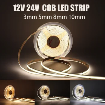 Светодиодная лента 12V 24V COB Strip 5M Светодиодная лента с регулируемой яркостью Светодиодная лента 16,4 фута, гибкая ленточная лампа для освещения домашнего декора