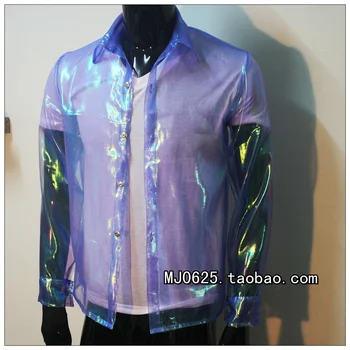 Синяя прозрачная рубашка MJ Michael Jackson lucency - рубашка THIS IS IT Любого размера