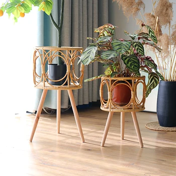 Скандинавская подставка для цветов, креативная подставка для цветов из ротанга, Плетеная корзина для садоводства в помещении, красивая практичная подставка для растений