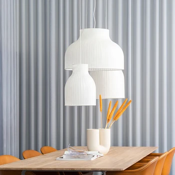 Скандинавская светодиодная люстра гостиная столовая бар двухуровневая лестница подвесные светильники креативная шелковая ткань обеденный стол подвесная лампа
