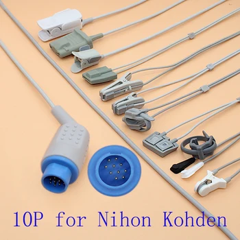 Совместимый Nihon Kohden BSM1101/2101/3101/7100/7200/8200 10-контактный кабель датчика Spo2 для взрослых/педиатрических/детских/новорожденных/ветеринарных.