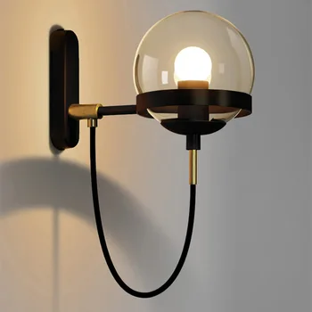 Современный настенный светильник со стеклянным шаром для гостиной, спальни, Лофта, Скандинавского прикроватного настенного светильника, промышленных светильников для ванной комнаты, светодиодного зеркального освещения