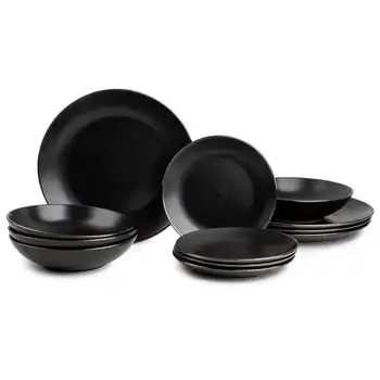 Столовая посуда из тимьяна и черного оникса, набор из 12 предметов