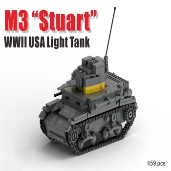 Строительные Блоки Второй мировой войны Армии США M2A4M3 Легкий танк Европа Тихоокеанский Военный Оружейный Автомобиль Модель Moc Собранные Игрушки для Детей