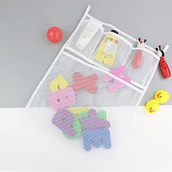 Сумки для игрушек для душа из сетчатой ткани большой емкости, белая многофункциональная сумка для хранения игрушек с присоской для бытовых принадлежностей для ванной комнаты