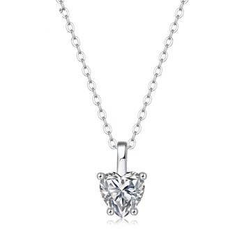 Твердое серебро S925 пробы, 1 карат, VVS1 D, цвет, форма сердца, Настоящее Муассанитовое бриллиантовое ожерелье для женщин, свадебное предложение