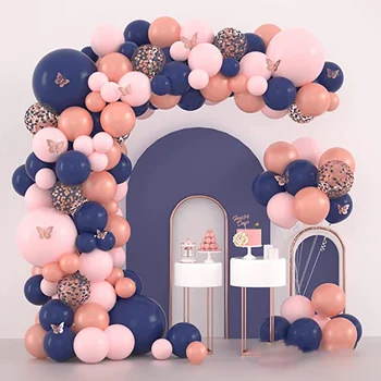 Темно-синие Розовые латексные шары, гирлянда, арка, комплект для вечеринки по случаю дня рождения для девочек и мальчиков, аксессуары для душа ребенка