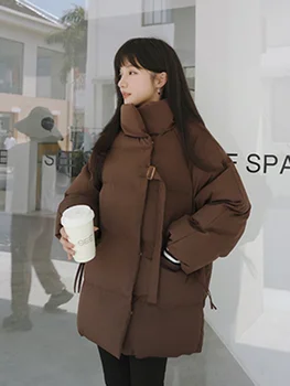 Толстая женская пуховая куртка, Зимние Свободные корейские парки на пуговицах, Теплая Однотонная Повседневная женская одежда с хлопковой подкладкой в корейском стиле, Новая
