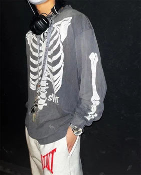 Топовая версия 
 Винтажная футболка со скелетом и костями Святого Михаила, мужская и женская, 1:1, модная футболка лучшего качества, топы, футболка