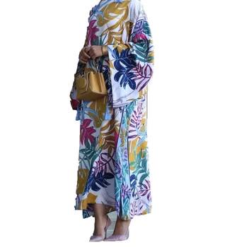 Традиционная Ближневосточная мода С цветочным Рисунком Осень Зима Мусульманские женщины Повседневный Кафтан с длинным рукавом Платье Макси Турция Рамадан одежда