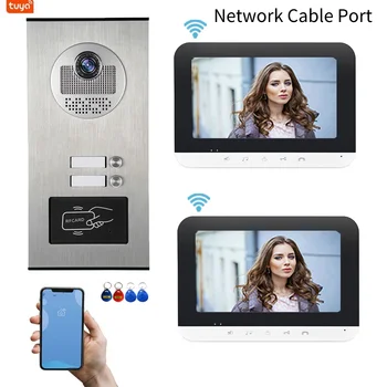 Умный WIFI видеодомофон Tuya для 2/3 квартир с управлением приложением; 7-дюймовый сенсорный монитор; Комплект видеодомофона WiFi; Дверной звонок