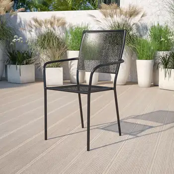 Флэш-мебель Коммерческого класса, Черное Стальное Кресло для патио в помещении и на открытом воздухе с квадратной спинкой