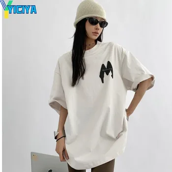 Футболка YICIYA, укороченный топ y2k, женская новинка, футболка оверсайз с круглым воротником, футболки с коротким рукавом, блузки, футболки, футболки, летняя мода