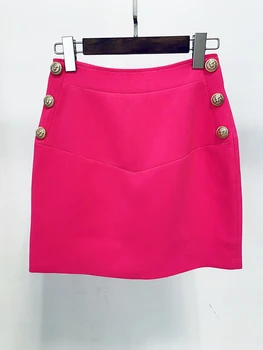 Хай-СТРИТ, новая мода 2023, Дизайнерская женская мини-юбка с металлическими пуговицами в виде льва, ярко-розовый