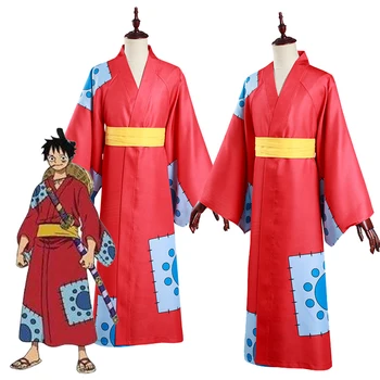 Цельнокроеное платье Wano Country Monkey D. Luffy, костюм для косплея, Кимоно, полный комплект одежды, костюмы для вечеринки в честь Хэллоуина для взрослых мужчин