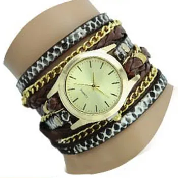 Часы-браслет со змеиным узором, легко читаемый акриловый циферблат, тканые часы-браслет для жены, Подруги, подарок другу