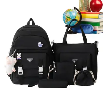 Эстетические Рюкзаки, 5 предметов, набор рюкзаков Kawaii, Школьный ранец Большой Емкости с сумкой через плечо, сумка для карандашей, сумка-тоут, Авоська