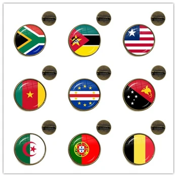 Южная Африка, Мозамбик, Либерия, Камерун, Верде, Папуа-Новая Гвинея, Алжир, Бельгия, Португалия Национальный флаг Стеклянные броши с кабошонами