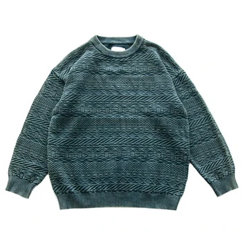 Японский ретро-синий Национальный свитер с круглым вырезом, мужские и женские зимние повседневные пуловеры с длинным рукавом