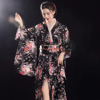 Японское Традиционное Кимоно Юката с Оби, Винтажное женское вечернее платье, Кимоно Гейши, Винтажный женский Сценический костюм, Косплей